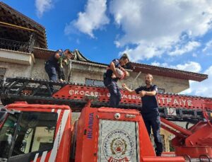 Yangında balkonda mahsur kalan aileyi itfaiye ekipleri kurtardı