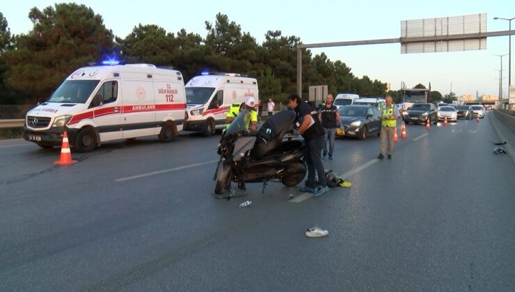 Motosiklet metrelerce sürüklendi. Sürücünün durumu ciddi